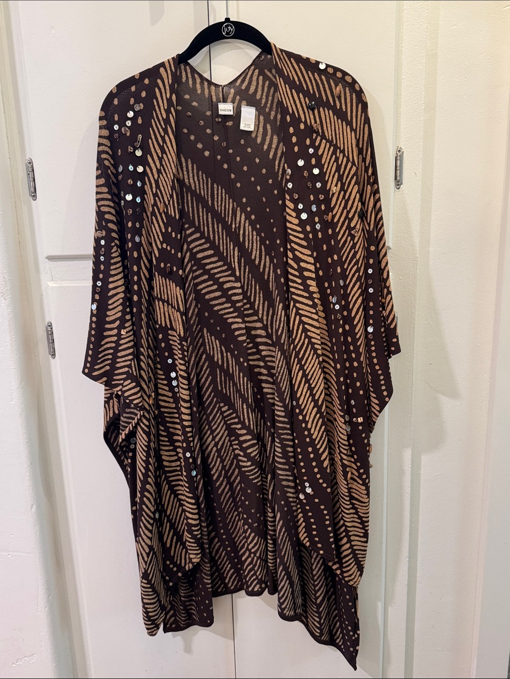 Chico's Brown and Tan Beaded Kimono Cover-Up